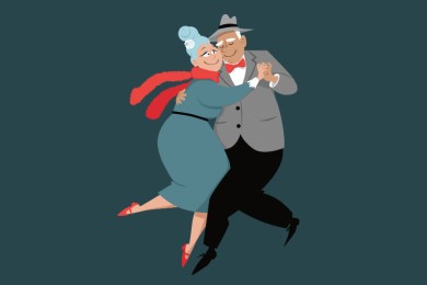 Ein Piktogramm von einem älteren tanzenden Paar.